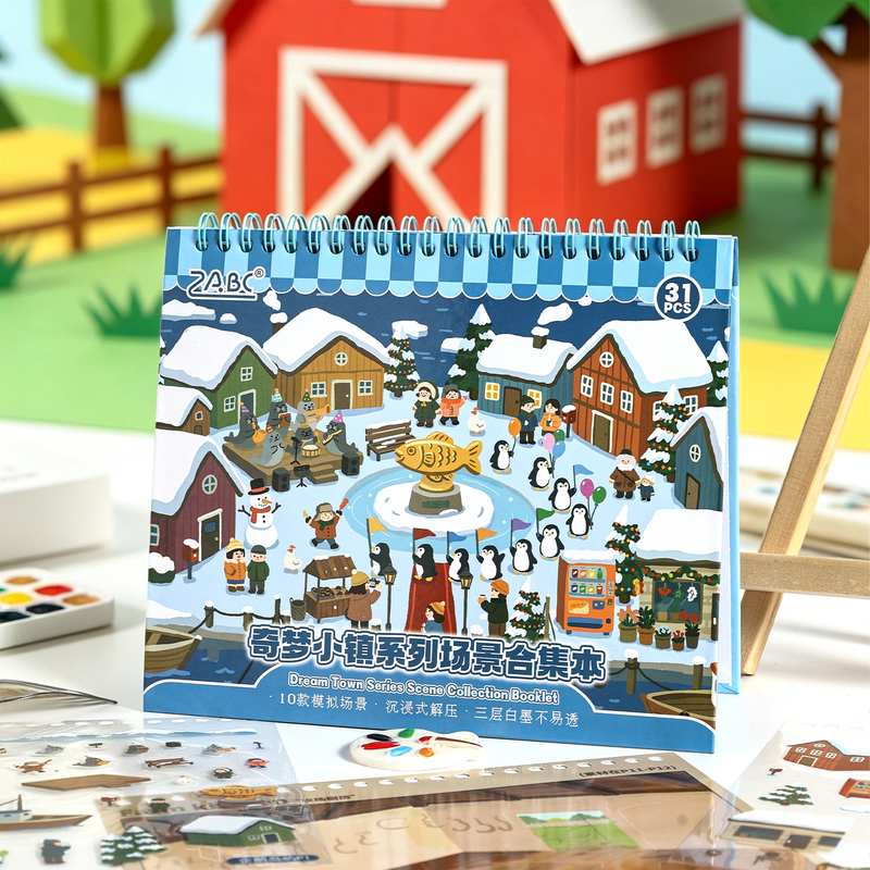Dream Town Scenery Stickers Multi-Scene Miniature Houses No-Cut Clipart Cute Desktop Collage Decoration