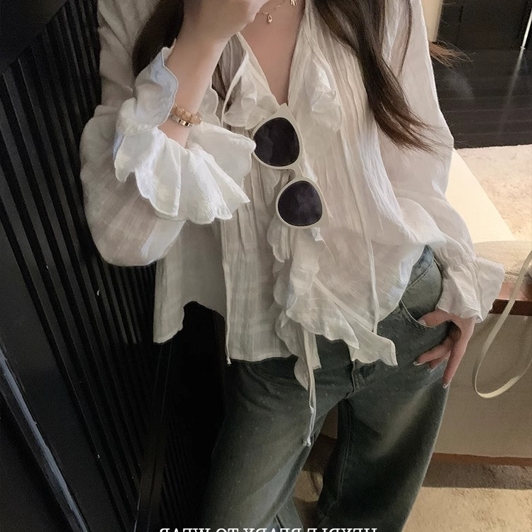 Ruffled Embroidered White Sun Protection Shirt for Women 2026 Summer New Korean Style Loose Short Long-Sleeved Top Jacket