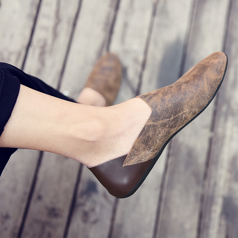 2022 New men's bean shoes men and Korean edition trend trend shoes are leather English lazy shoes leisure