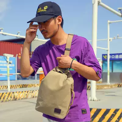 Crossbody sports chest bag men's bag ins large capacity casual canvas bucket shoulder bag multi-function travel tide brand