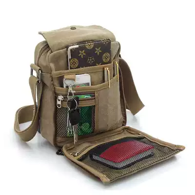 Canvas shoulder messenger bag men's backpack tool bag multi-function multi-card bag men's casual storage small bag