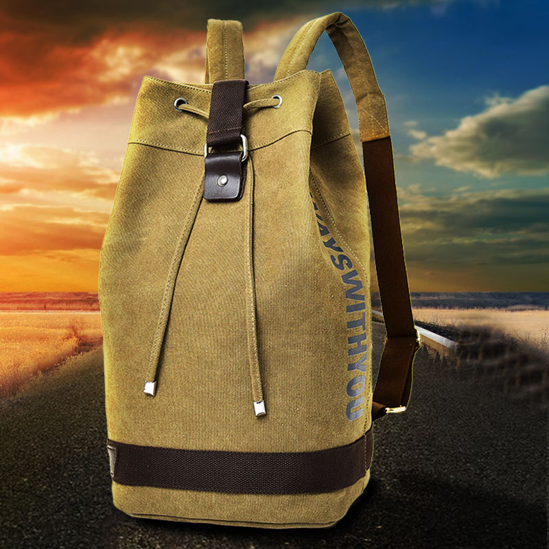 Bucket drawn rope backpack canvas male denim large capacity luggage outdoor travel bookbag beam pocket shoulder bag