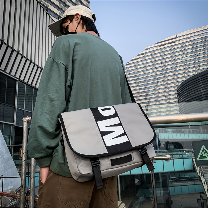 Youth Skew Satchel For Men And Women Square Crosswalk Casual Nylon Function Bag Large Capacity Single Shoulder Black Tooling Mailbag