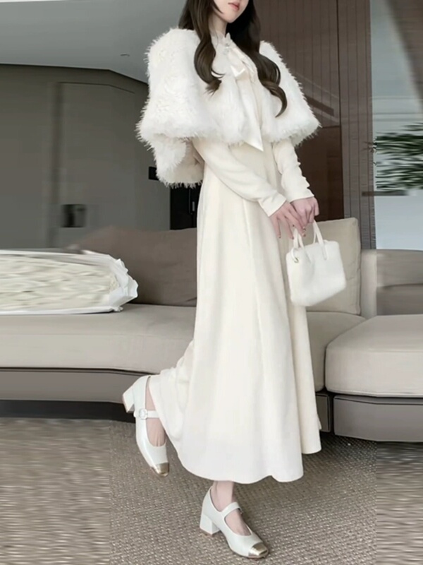 Fleece-Lined and Thickened French-Style Rich Girl Suit Dress for Women, New Autumn and Winter High-End Cape Shawl Elegant Dress Fleece-Lined and Thickened French-Style Rich Girl Suit Dress for Women, New Autumn and Winter High-End Cape Shawl Elegant Dress