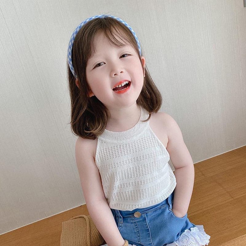 Girls summer slings sleeveless solid color baby girl foreign tops little girls summer crew neck vest thin style outer wear