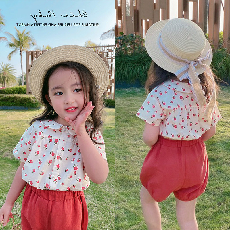 Girls' Western style net red suit 2021 summer Korean fan girl baby shirt shorts two-piece children's clothing casual summer clothing