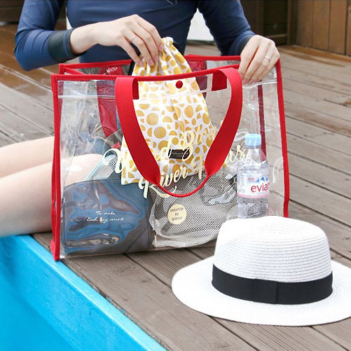 Super-large capacity collection package fashionable transparent PVC beach package swimming travel single shoulder handbag waterproof wash bag