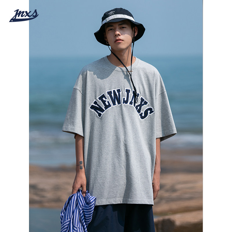 Mr. Gangnam CityBoy Summer Japanese Patch Embroidered Letter Short Sleeve T-Shirt Men Tide Brand American Half Sleeve New