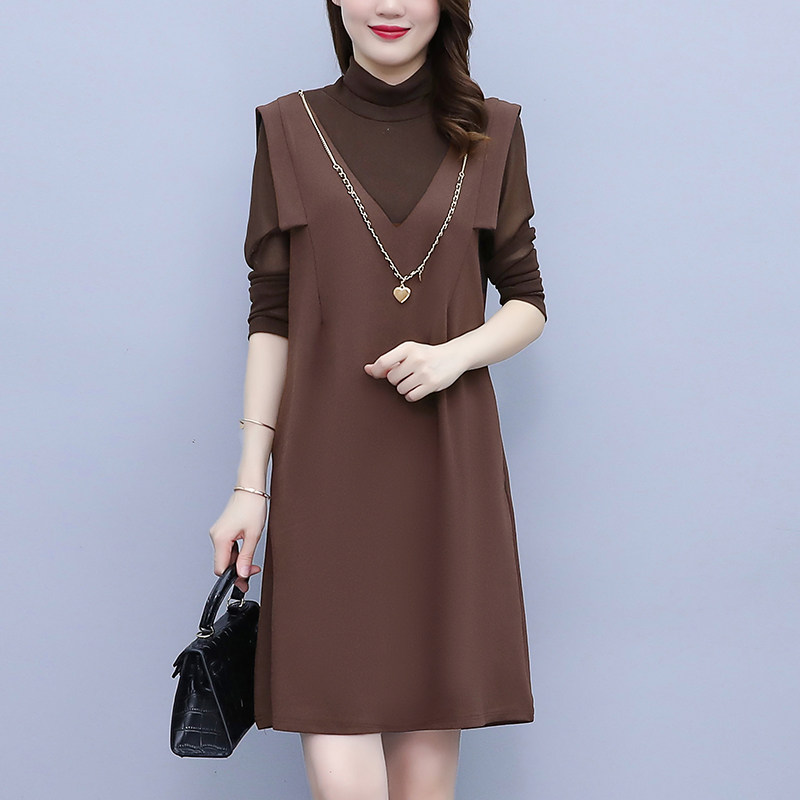 Spring dress 2022 new fat mm high pick and lean temperament to make large size loose shade light and fake two skirts