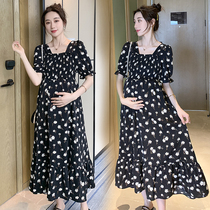 Square collar foreign air Korean version of floral long skirt short sleeve temperament fashion summer pregnant women dress Net red tide mother skirt