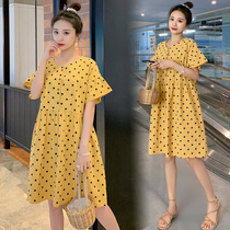 New fashion polo point short sleeve pregnant woman dress tide mother maternity dress large size loose Net Red foreign skirt summer