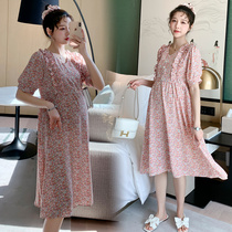 Pregnant Women New Tide mother chiffon floral skirt Net red loose thin sweet pregnant women dress fashion Korean version