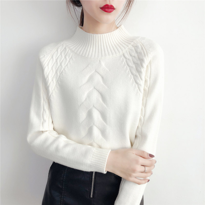 白色毛衣女2018秋冬糖果色新款保暖宽松套头