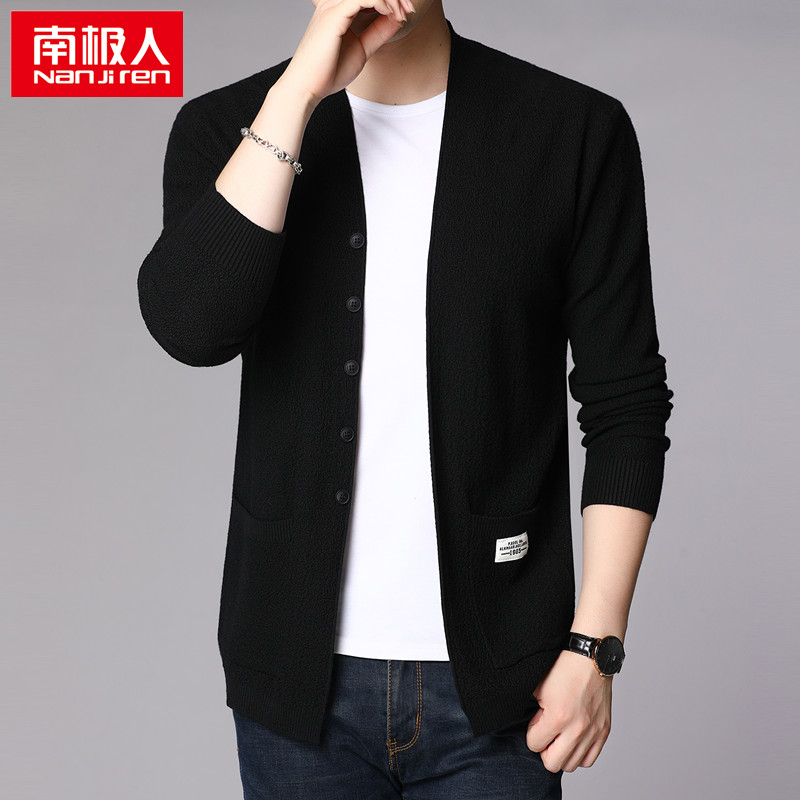 cardigan Nam Cực áo len mùa xuân và mùa thu nam lỏng đan áo len áo khoác mỏng phiên bản Hàn Quốc bên ngoài mặc một cơ thể xây dựng xu hướng áo khoác.