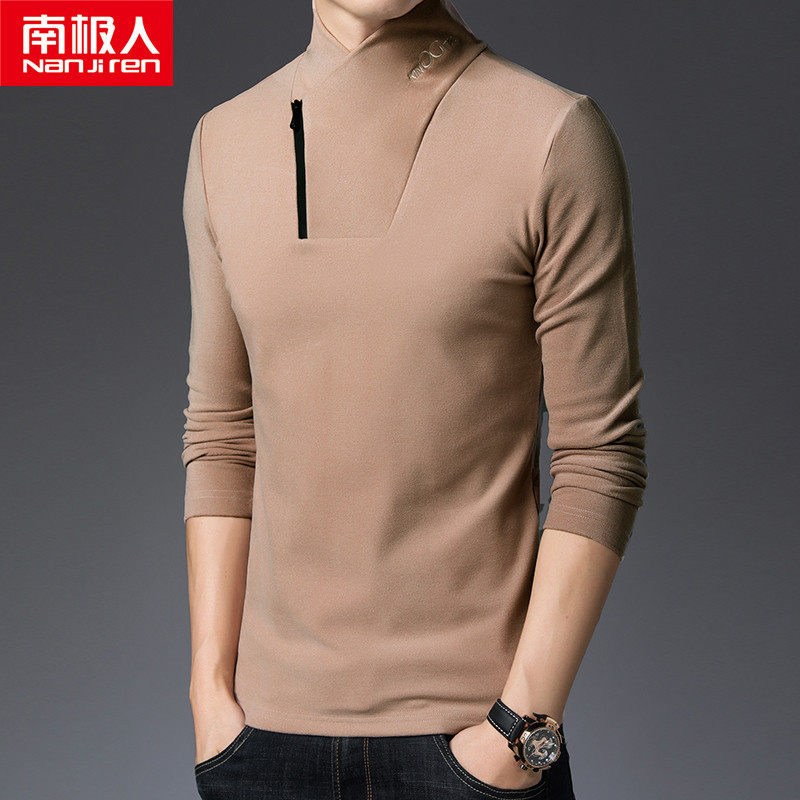 Antarctic long-sleeved T-shirt men's half turtleneck double-sided fleece sweater autumn and winter new solid color slim bottoming shirt trend