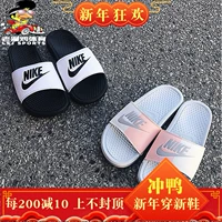 Nike NIKE Ninja đôi quai nam và nữ chữ đen trắng móc lớn bột trắng khâu dép thể thao bằng laser giày dép bitis