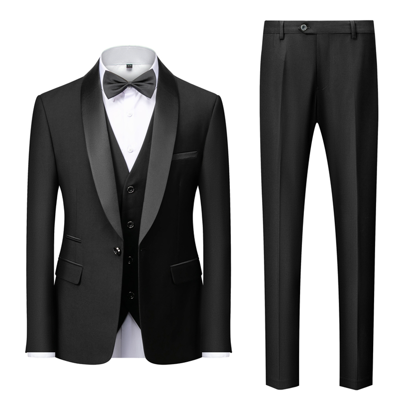 Men's Green Fruit Collar Host Performance Costume Slim Fit Choir Emcee Suit Three-Piece Formal Wear Trendy
