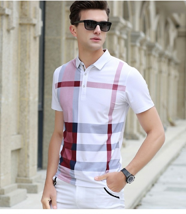 Thanh niên ngắn tay áo thun mùa hè kẻ sọc cotton kẻ sọc POLO áo sơ mi nam màu trắng cotton giản dị rộng lớn áo phông có cổ