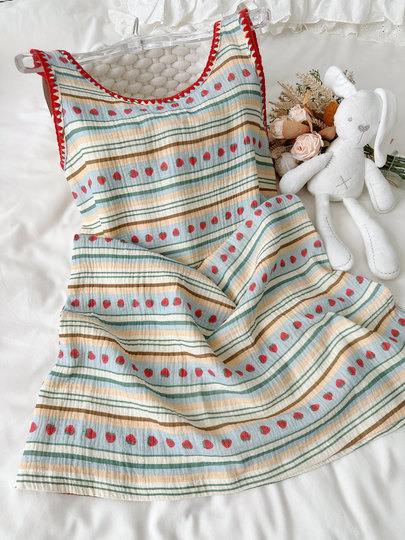 Korean Style Sweet Printed Women's Summer Camisole Baby Cotton Gauze Nightdress 2025 New Model Can Be Worn Outside Home Dress