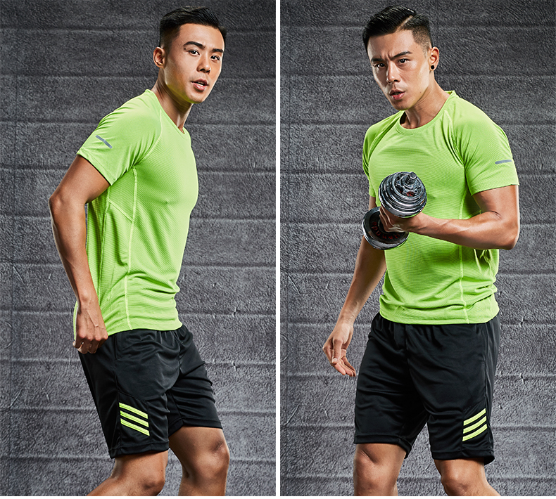 Thể thao phù hợp với nam chạy thể dục mùa hè quần áo khô nhanh ngắn tay T-Shirt mỏng quần short lỏng lẻo năm quần thể thao set đồ thể thao nữ