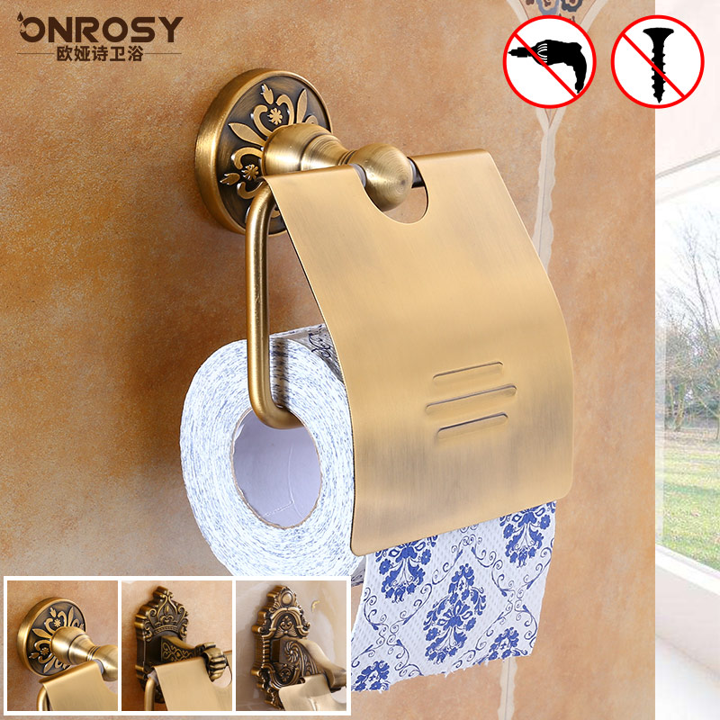 Roll toilet paper rack Free hole toilet powder room bathroom toilet paper rack European antique space aluminum paper towel rack Bathroom pendant