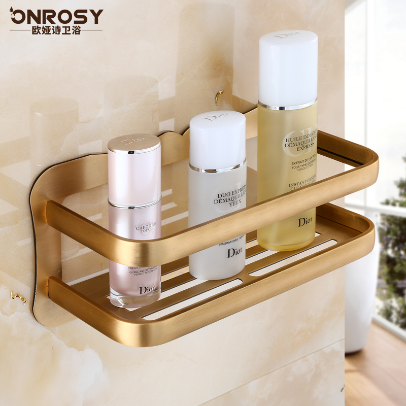 Makeup Room Shelf Wall-mounted Champagne Golden Antique minimalist Bathroom Kitchenette Free-to-hole Perforated Shelf