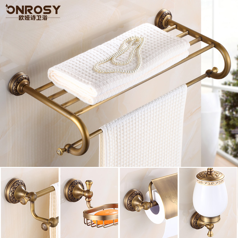 Antique Bronze Wool Towel Rack Eurostyle Carved Makeup Room Shelving wall-mounted bath towels Bathroom Hardware Pendant Suit