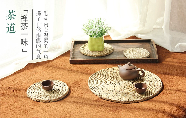 Trà lễ zero với trà mat tea set rơm nồi nồi nồi sắt nồi cát màu tím cách nhiệt mat placemat đế lót ly đơn giản mục vụ bình trà