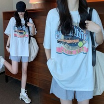 Maternity summer suit 2022 summer net red fashion loose outer wear thin cotton t-shirt top two-piece set