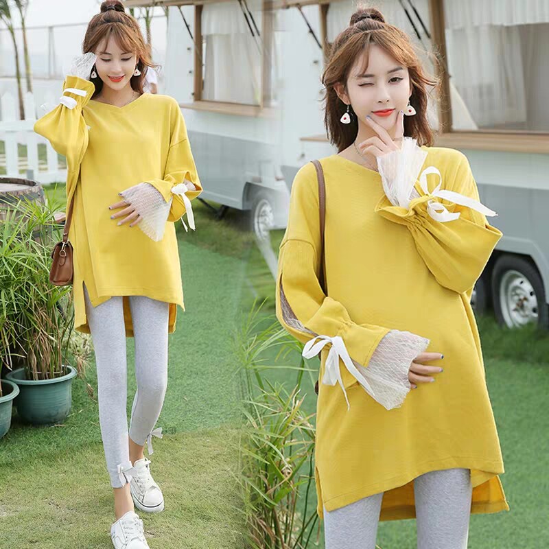 Pregnant woman Spring clothing suit net infrared wearing loose long sleeve T-shirt with long version of the dress 2022 Spring and autumn in two sets