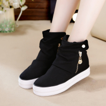 2021 new high-top canvas shoes womens Korean version of thick-soled platform shoes student casual shoes cover feet plus velvet inner increase women