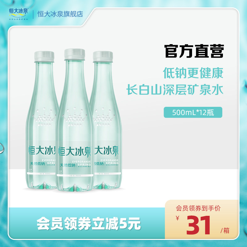 Hengdae Ice Springs Low Sodium Long White Mountain Natural Mineral Water Non Purified Water Drinking Water 500mL* 12 Small Bottled Whole Box