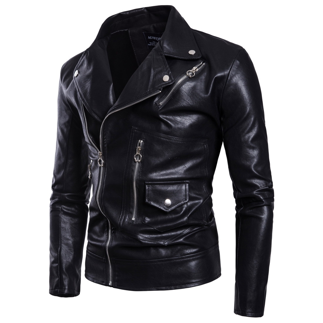 Male God Equipped Punk Skyscraper Leather Jacket Male collar Short Personality Leather Jacket Performance Jacket Harelocomotive Clothing