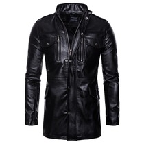 American retro motorcycle clothing autumn and winter loose casual black motorcycle leather men's long windproof leather jacket coat