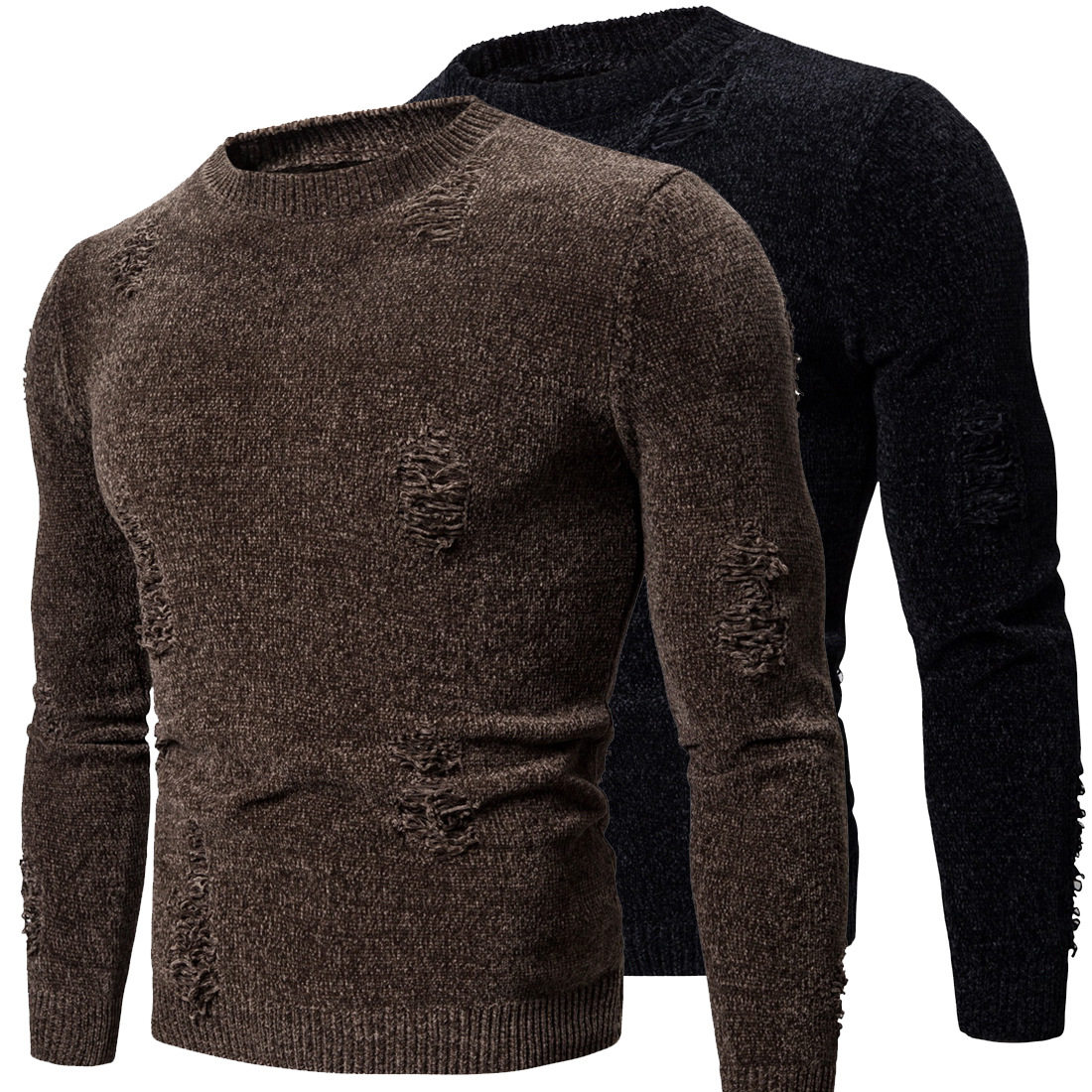 Spring and Autumn Casual Sweater Men's Wear 2022 Winter New Sweater Round Neck Holes Korean Style Knitted Sweater Men's Trend Clothes