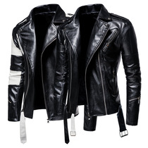 Tide men rock leather spring and autumn new men's lapel color matching men's motorcycle leather PU leather jacket men's