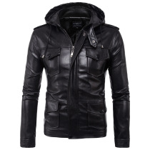 Leather jacket Male Tide Cards European and American Fashion Mens locomotive Lions multiple pockets Haarey leather clothes Mens jacket personality trends