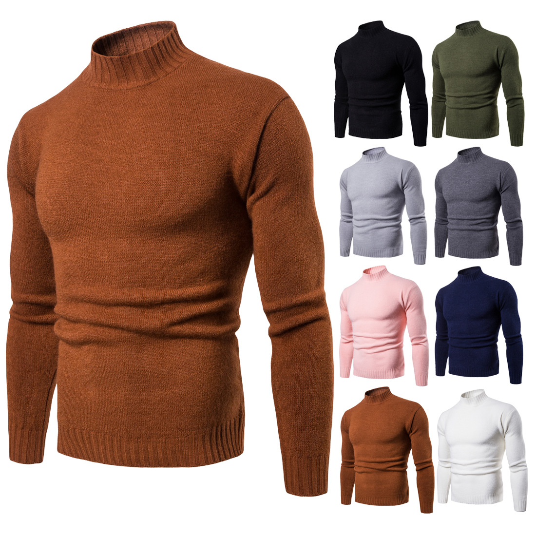 Foreign Trade Spring Autumn Season Men's High Turtlenecks Hooded Sweater Male Korean Version of the Fashion Pure Knitted Wool Jersey Clothing