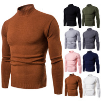 Foreign trade spring and autumn men's high lapel pullover sweater men's Korean version of bottoming shirt fashion solid color knitted wool shirt