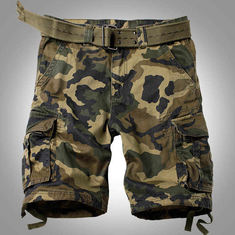 Men's overalls camouflage pants shorts cotton five-point pants men's loose military straight multi-bag outdoor casual pants men