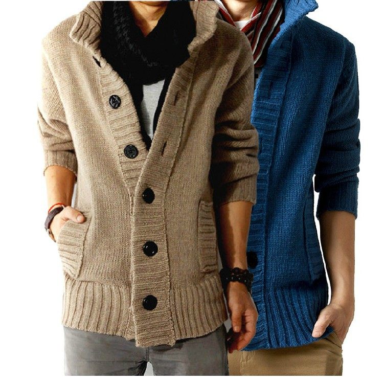 Cashmere sweater men's coat loose thickening men's clothes button knitted knitted men and Korean version of casual pure color wire