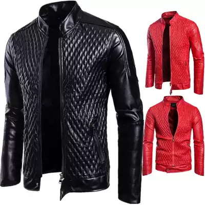 Male Fan Chao cool men's motorcycle leather clothing youth personality short motorcycle leather jacket men's casual leather jacket men