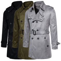 Autumn and winter 2021 new mens casual long trench coat mens suede army green coat double breasted jacket jacket