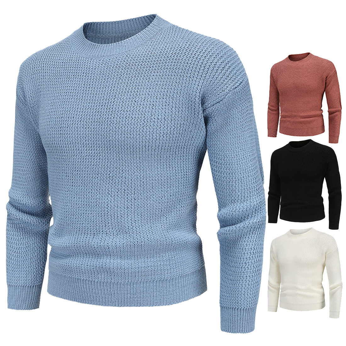Foreign trade sweater men's clothing 2022 Spring-and-autumn-style with long sleeves casual youth round collar sanitary clothing pure color knit undershirt