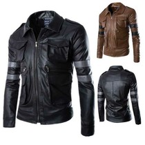 Foreign trade leather men's motorcycle clothing pu leather Japanese multi-bag lapel personality venom men's motorcycle leather jacket men
