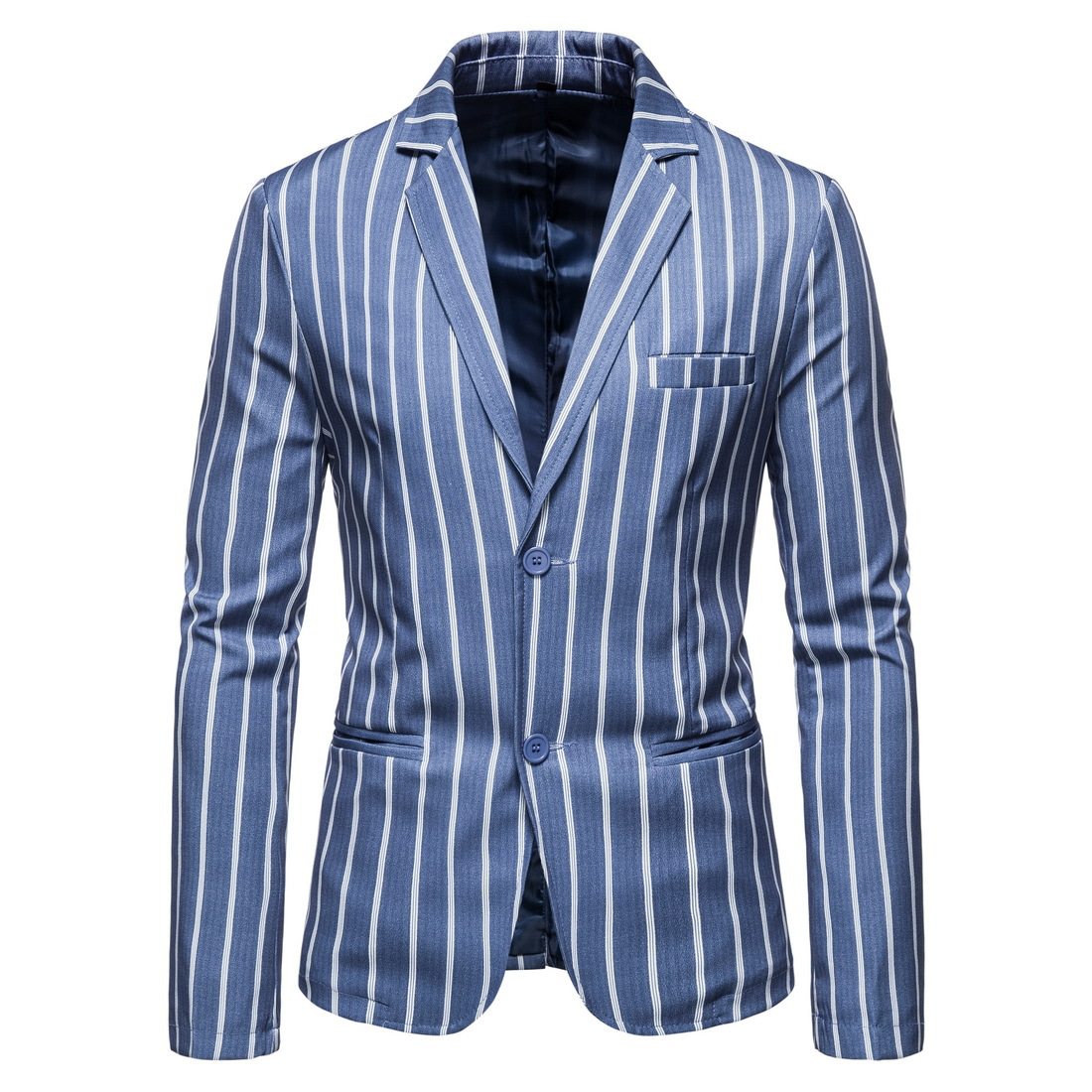 Foreign Trade Super Costume Casual Blue Single Suite dress Fall coat Men two - grain striped striped small suit