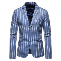 Foreign trade slim suit casual blue single suit dress autumn jacket mens two buckle striped small suit