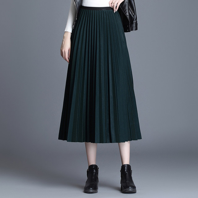 Half-length skirt female autumn and winter 2021 new slim mid-length pleated skirt high waist all-match small a-line long skirt