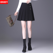 Onoev pleated skirt high waist A- line dress thin autumn 2021 new womens solid color design sense short half skirt