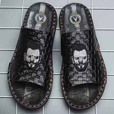 Tide brand beach sandals men's 2021 summer new fashion outdoor slippers outdoor personality trend leather word drag